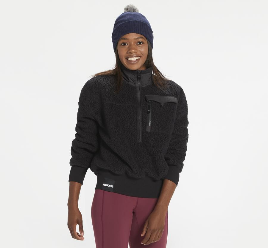 Hoka Womens Hoodie NZ - Hoka One One Fleece Sky Black (KUR302641)